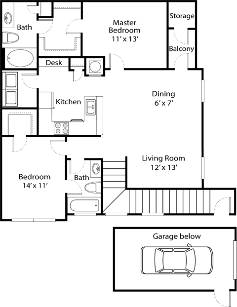 a floor plan of a house with bedrooms and a living room and a dining room
